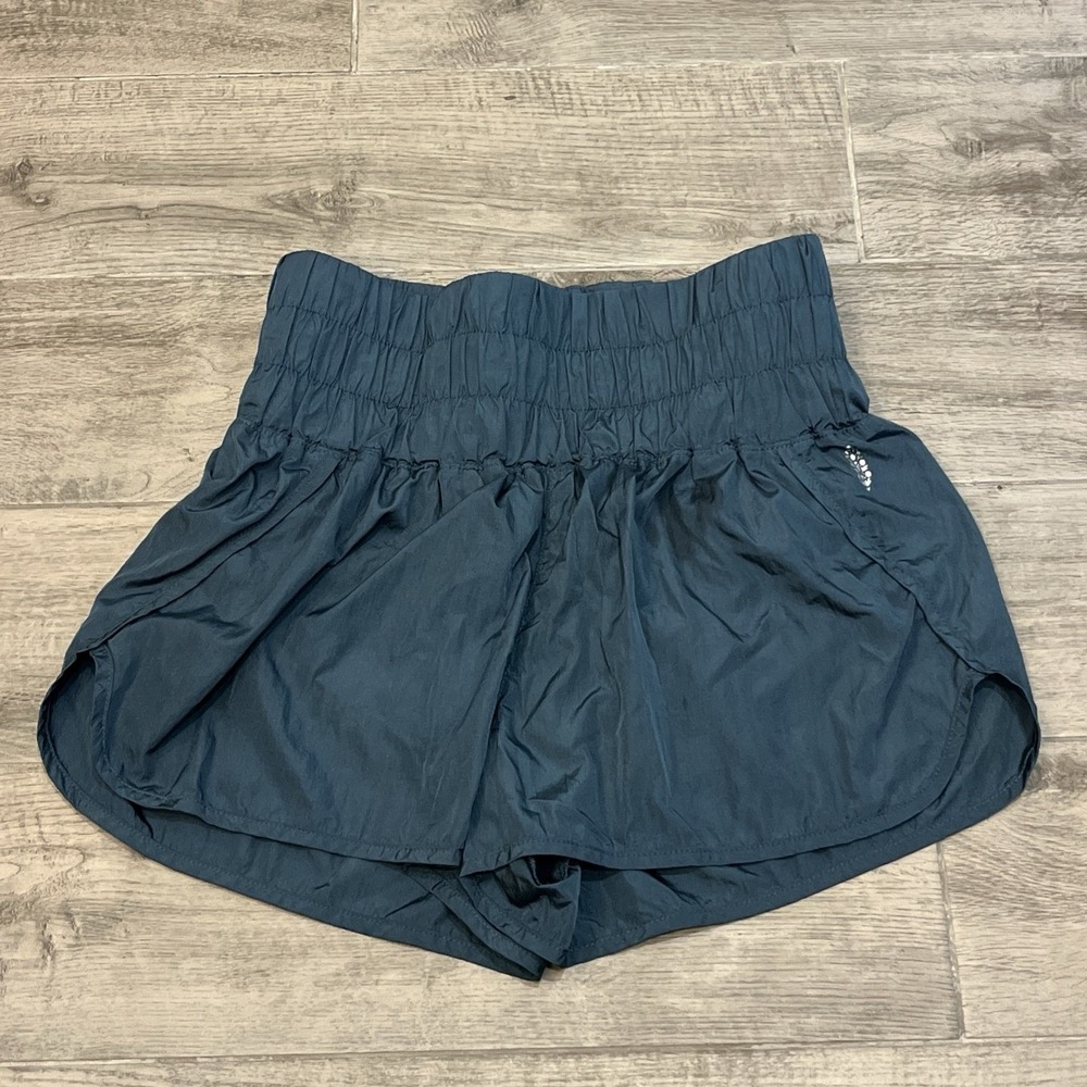 Free People Movement The Way Home Peacock Teal High Rise Split Hem Shorts Size M